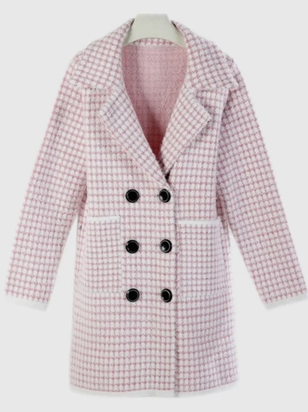 Women’s Double-Breasted Pink Houndstooth Coat
